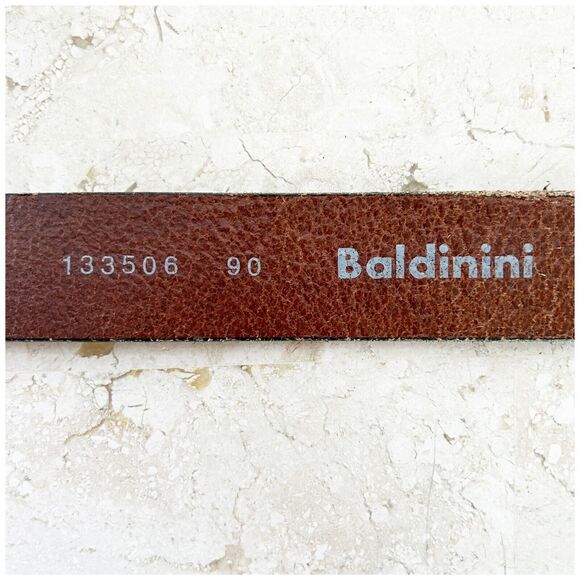 BALDININI Belt S/M Wavy Brown Leather Silver Square Buckle 90cm Made in ITALY - Picture 13 of 13